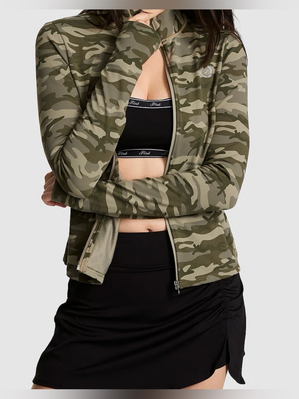 PINK Victoria's Secret Olive Camo Zip Bomber Jacket
